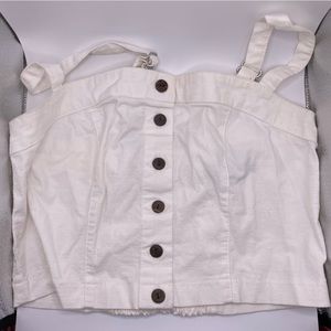 White cropped tank top with brown buttons